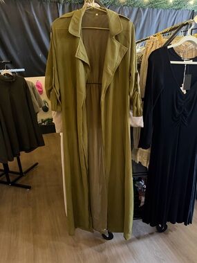 Olive Green Long Duster Trench A076